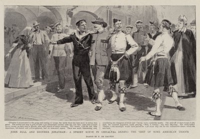 John Bull e fratello Jonathan, una scena di strada a Gibilterra durante la visita di alcune truppe americane da Frederic de Haenen