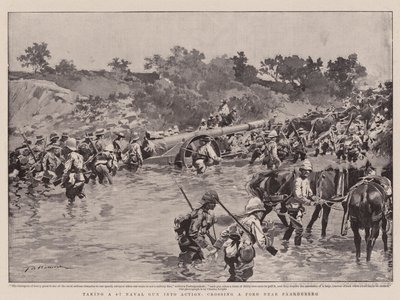 Portare in azione un cannone navale da 4,7, attraversando un guado vicino a Paardeberg da Frederic de Haenen