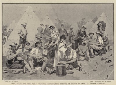 Il coraggioso e il bello, soldati che intrattengono amici a pranzo nel campo a Pietermaritzburg da Frederic de Haenen