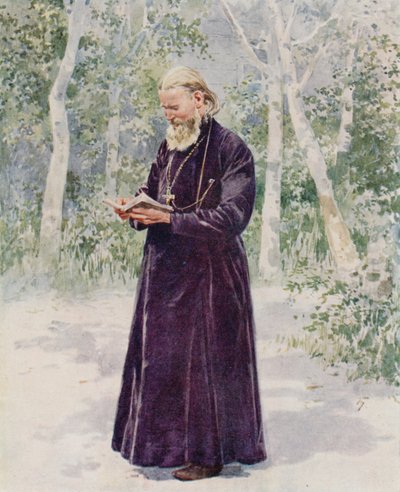Il defunto padre Giovanni di Cronstadt nel suo giardino da Frederic de Haenen