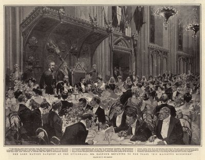 Il banchetto del Lord Mayor alla Guildhall, Mr Balfour risponde al brindisi, i ministri di Sua Maestà da Frederic de Haenen