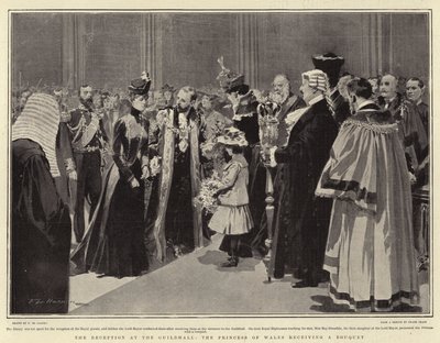 La ricezione alla Guildhall, la principessa del Galles riceve un bouquet da Frederic de Haenen