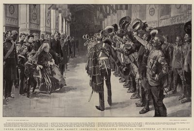 Tre evviva per la regina, Sua Maestà ispeziona i volontari coloniali invalidi al castello di Windsor da Frederic de Haenen
