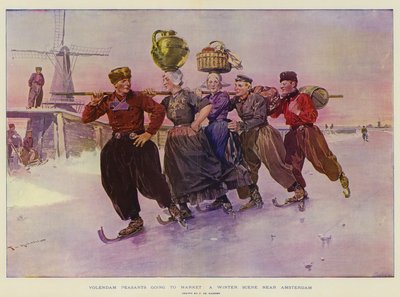 Contadini di Volendam che vanno al mercato, scena invernale vicino ad Amsterdam da Frederic de Haenen