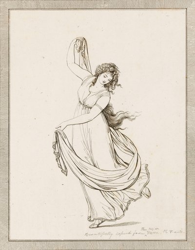 Emma, Lady Hamilton, in una posa classica, danzando e in equilibrio sul piede destro da Frederich (after) Rehberg