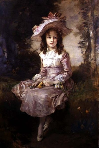 Ritratto di una giovane ragazza in un vestito rosa da Frederich August Kaulbach