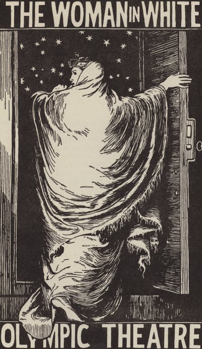 Locandina per un adattamento teatrale del romanzo La donna in bianco di Wilkie Collins al Teatro Olimpico, Londra da Frederick (after) Walker