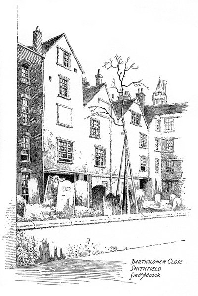 Bartholomew Close, Smithfield, Londra, 1912 da Frederick Adcock
