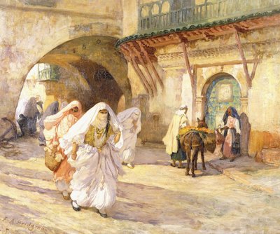 Donne arabe in una strada da Frederick Arthur Bridgman