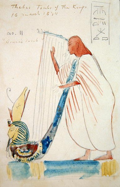 Pittura murale di un arpista nella tomba di Ramesses III a Tebe da Frederick Arthur Bridgman