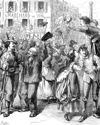 Difesa di Parigi: studenti che vanno a presidiare le barricate, Guerra Franco-Prussiana, 1870 da Frederick Barnard