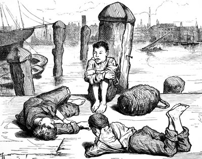 Ragazzi poveri di Londra che passano il tempo fumando da Frederick Barnard