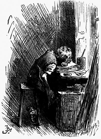 Dickens nel magazzino di lucido da scarpe, anni 1880 da Frederick Barnard