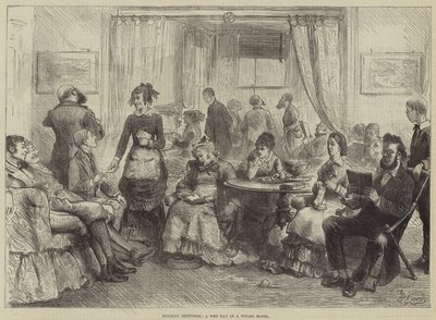 Schizzi di vacanza, un giorno piovoso in un hotel gallese da Frederick Barnard
