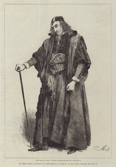 Mr Henry Irving come Shylock, in Il Mercante di Venezia, al Lyceum Theatre da Frederick Barnard