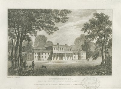 Shugborough Hall: incisione, nd [c 1830] da Frederick Calvert