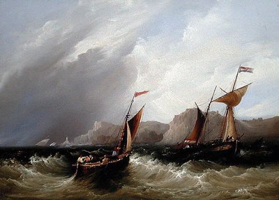 Imbarcazioni al largo di una costa rocciosa da Frederick Calvert