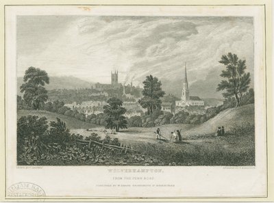 Wolverhampton - Vista distante dalla Penn Road (incisione su acciaio) da Frederick Calvert