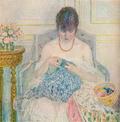 Una Ragazza che Cuce, c1894-1914 da Frederick Carl Frieseke