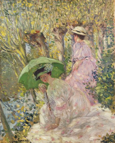 Due giovani ragazze in un giardino, c.1911 da Frederick Carl Frieseke