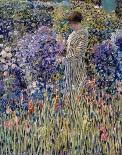 Donna in giardino, circa 1912, dipinto di Frederick Carl Frieseke da Frederick Carl Frieseke