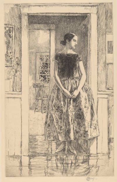 Ragazza in un Abito Moderno da Frederick Childe Hassam