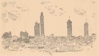 Skyline di New York, edifici scuri, 1918 da Frederick Childe Hassam