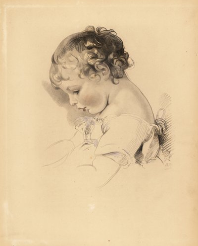 Ritratto di Henry Bloxam, nipote di Sir Thomas Lawrence. Ragazzo in abito con nastro blu. Incisione colorata a mano di Frederick Christian Lewis dopo un