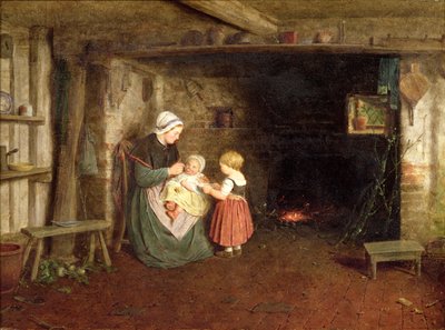 Aspettativa: Interno di un Cottage con Madre e Bambini da Frederick Daniel Hardy