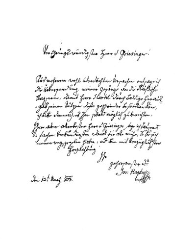 Lettera di Franz Joseph Haydn a Herr von Griesinger, 1803 1865 da Frederick George Netherclift