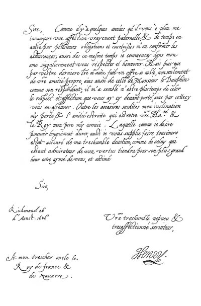 Lettera di Henry Frederick, principe di Galles, a re Enrico IV di Francia, 1606, 1865 da Frederick George Netherclift
