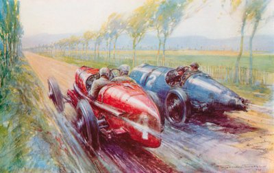 Felice Nazzaro vinse il Gran Premio del 1922, guidando una delle nuove e velocissime Fiat (litografia a colori) da Frederick Gordon (after) Crosby