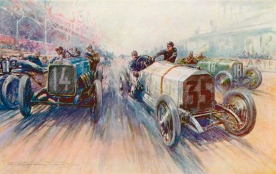La Mercedes bianca di Lautenschlager nel Gran Premio del 1908, una gara in cui le gomme furono consumate in grandi quantità da Frederick Gordon (after) Crosby