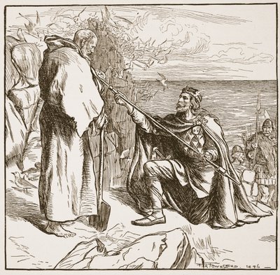 Egfrid che implora San Cuthbert, illustrazione da 