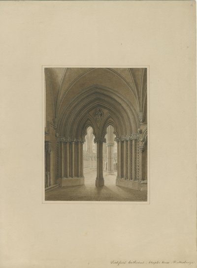 Interno della Cattedrale di Lichfield - Porta della Sala Capitolare: disegno a seppia, nd [c 1820] da Frederick Mackenzie
