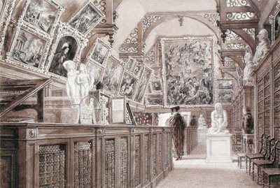 Interno della vecchia scuola Perse, con una selezione del lascito di Lord Fitzwilliam esposta da Frederick Mackenzie
