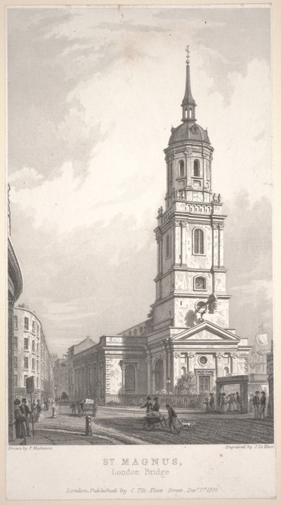 San Magnus, London Bridge, incisione di John Henry Le Keux da Frederick Mackenzie