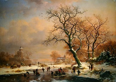 Paesaggio invernale ghiacciato con pattinatori da Frederick Marianus Kruseman