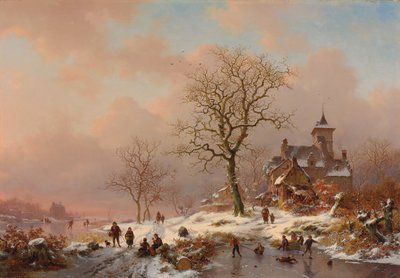 Paesaggio invernale con figure che giocano sul ghiaccio, 1868 da Frederick Marianus Kruseman