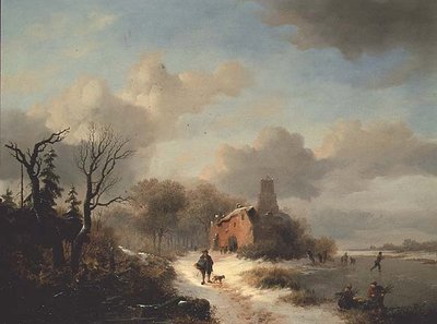 Paesaggio invernale con contadino e figure sul ghiaccio da Frederick Marianus Kruseman