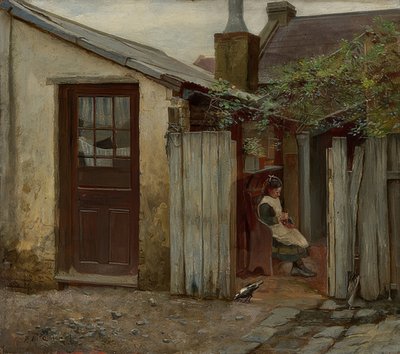 Ragazza con uccello davanti alla panetteria di King Street da Frederick McCubbin
