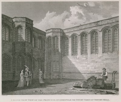 Una vista sud-ovest del cortile principale di Crosby Hall da Frederick Nash