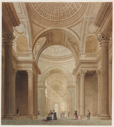 Interno del Pantheon di Parigi (acquerello su grafite) da Frederick Nash