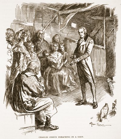 Charles Simeon che predica in un fienile (illustrazione da 