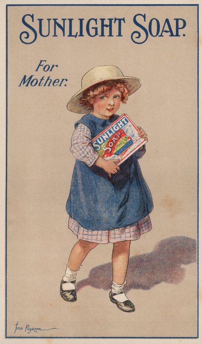 Bambina che porta una scatola di sapone per sua madre: pubblicità per il sapone Sunlight da Frederick Pegram