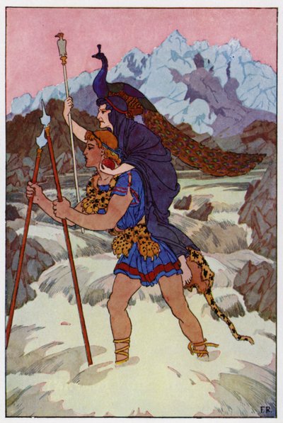 Sollevando la vecchia da terra, Giasone entrò audacemente nella corrente impetuosa e schiumosa da Frederick Richardson
