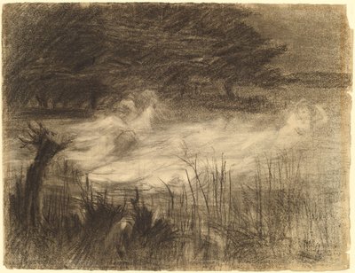 Donna che galleggia in un fiume assistita da diversi spiriti femminili da Frederick Trapp Friis