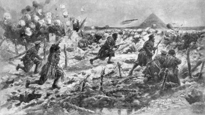 Attacco britannico con baionetta e granata, Neuve-Chapelle, Francia, 10 marzo 1915, 1926 da Frederick Villiers