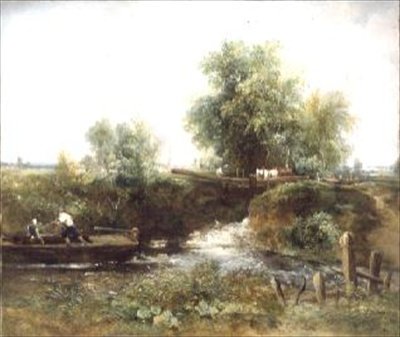 Fiume con Cavalli che Attraversano e Barca da Frederick Waters Watts