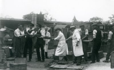 Un pitone lungo 20 piedi trasportato da undici membri dello staff della Società Zoologica, London Zoo, giugno 1925 da Frederick William Bond